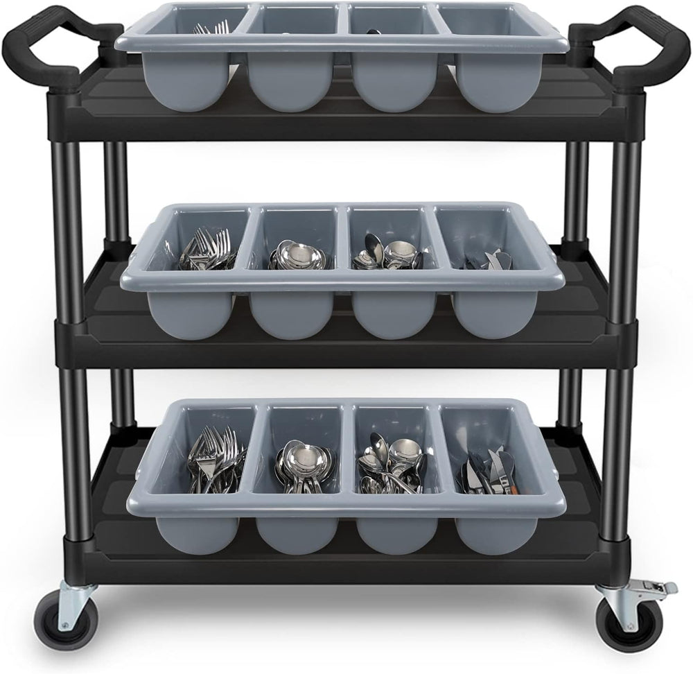 Sandmovie Commercial Plastic 4-Compartment Cutlery Bin, Gray, 4-Pack
