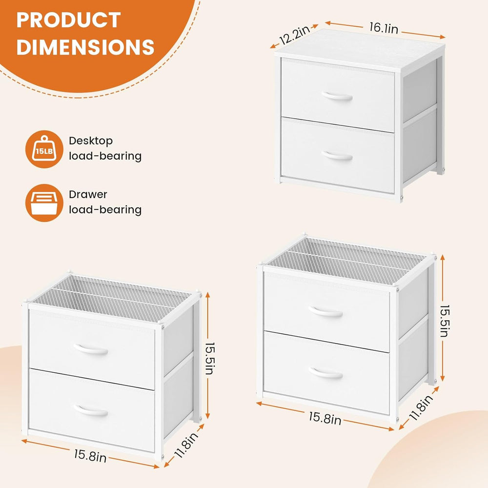 DAOUTIME 3-Pack Stackable Storage Drawers (6 Drawers Total), White Closet Org...