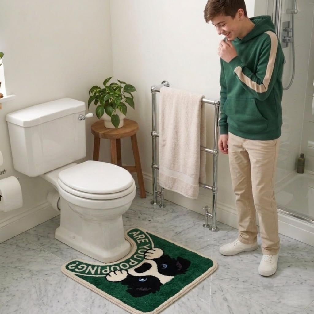 Toilet Rug U-Shaped - are You Pooping? Funny Dog Rug, 24''x20'' Inch Non-Slip Toilet Mat, Soft Absorbent Fun Bathroom Rugs, Cute Bathroom Rugs for Dog Lovers, Border Collie Decor