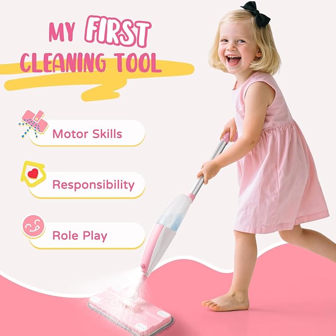 Pink Mini Spray Mop for Toddler-Girls Montessori Cleaning Toy That Real Spray - Image 3