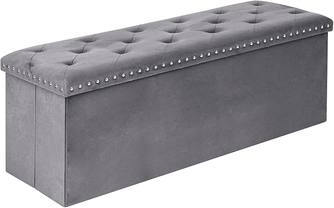 Velvet Storage Ottoman Bench, 43.3" Folding Ottoman by Unknown