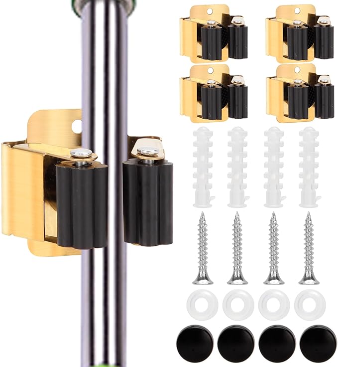 4pcs Anti-Slip Broom and Mop Holder, Wall Mounted Utility Rack by blueden