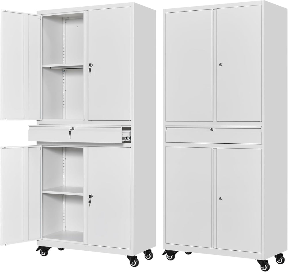 Letaya Metal Garage Storage Cabinet with Wheels,72“ Rolling Tool Cabinet with...