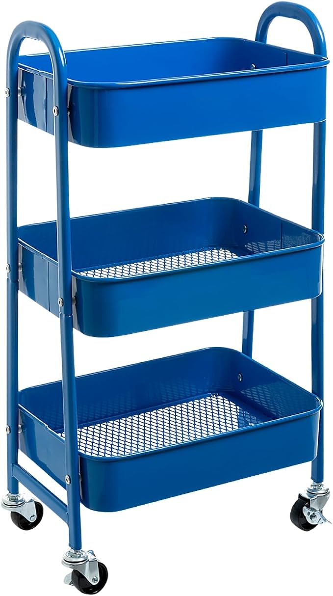 AGTEK Makeup Cart, Movable Rolling Organizer Cart, 3 Tier Metal Utility Cart by AGTEK