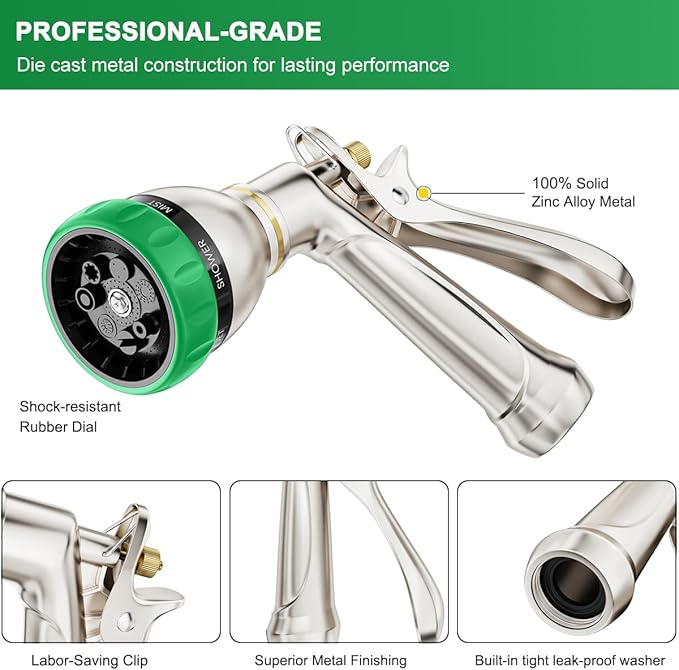 FANHAO Heavy Duty Garden Hose Nozzle, 100% Metal Water Hose Sprayer - Image 4