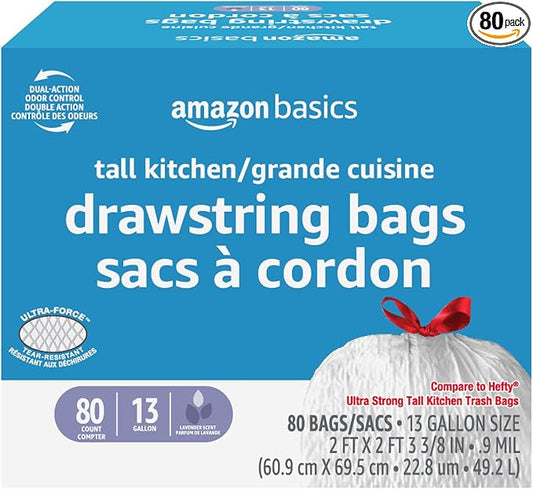 Amazon Basics Ultra-Force Tall Kitchen Drawstring Trash Bags, Lavender Scented by AmazonBasics
