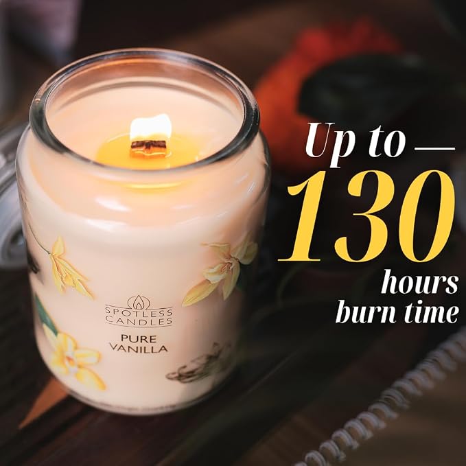 Vanilla Candle 22oz 16" x 9" Reusable Jar Candle 130 Hours Long Burn Time - Image 2