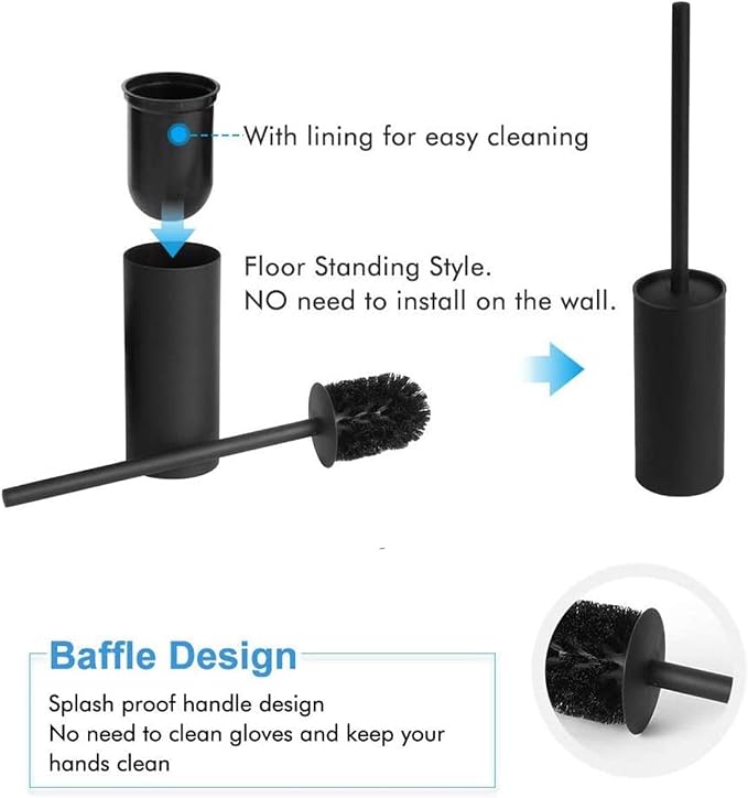 BGL Stainless Steel 304 Black Toilet Bowl Brush and Holder Set Cleaning Tool - Image 3