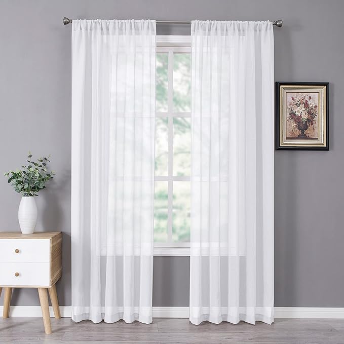 Tollpiz Sheer Curtain Linen Textured Living Room Curtains Sheer Light Filtering by Tollpiz