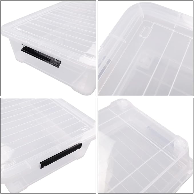 40 Quart Clear Plastic Underbed Storage Container, Wheeled Latching Storage Box - Image 3