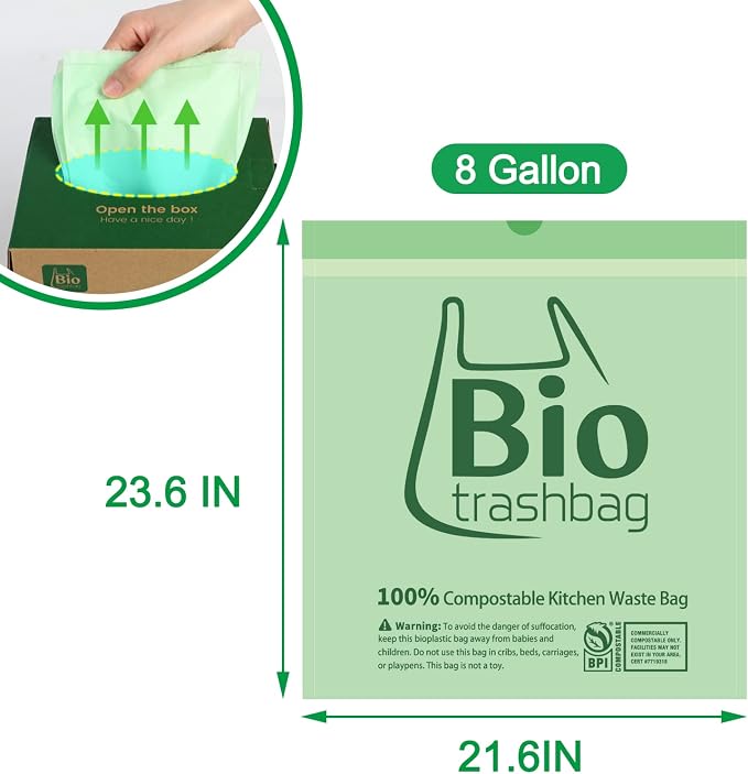 8 Gallon Compostable Trash Bags, Heavy Duty Extra Thick Compost Bags, Kitchen - Image 2