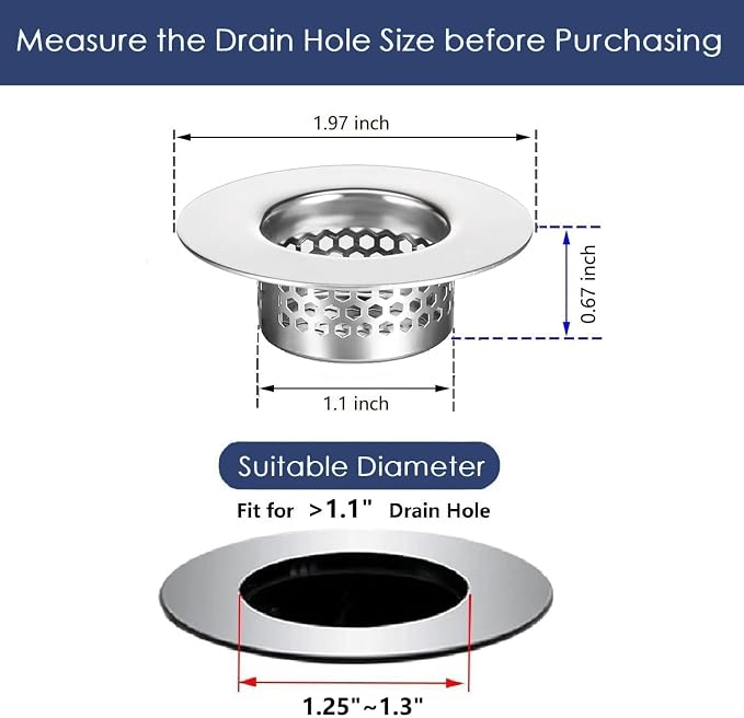 Bathroom Sink Strainer, Bathtub Drain Cover Lavatory Sink Drain Strainer Hair - Image 2