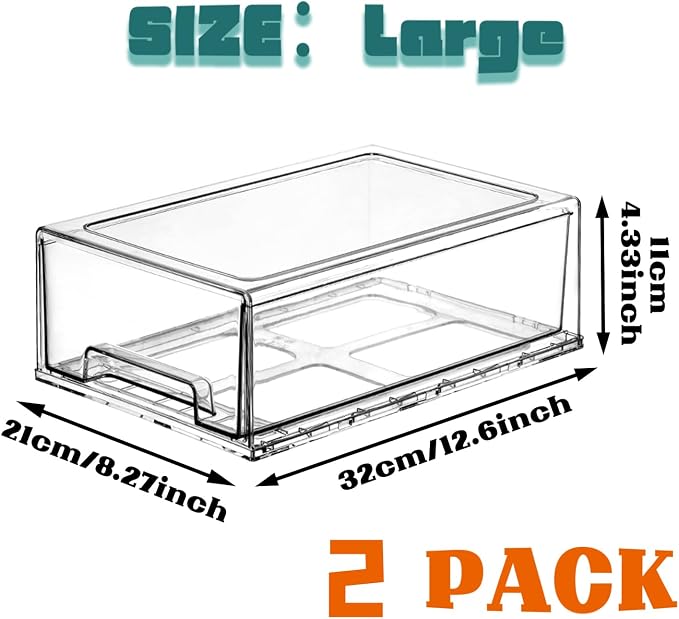 PeJeyiee 2 Pack Clear Stackable Refrigerator Organizers and Storage Drawers - Image 3