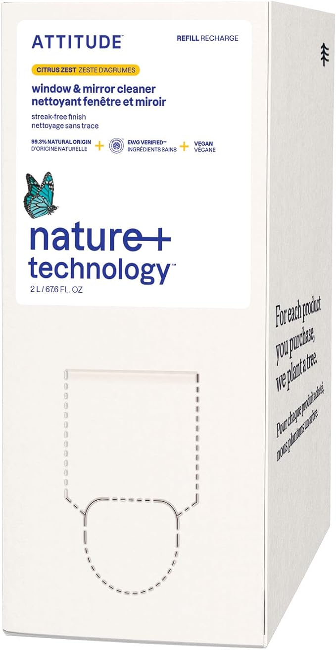 ATTITUDE Window & Mirror Cleaner Refill, EWG Verified, Plant- & Mineral-Based by ATTITUDE