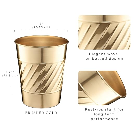 Monarch Abode Brushed Gold Handcrafted Wave Embossed Metal Wastebasket - Image 2