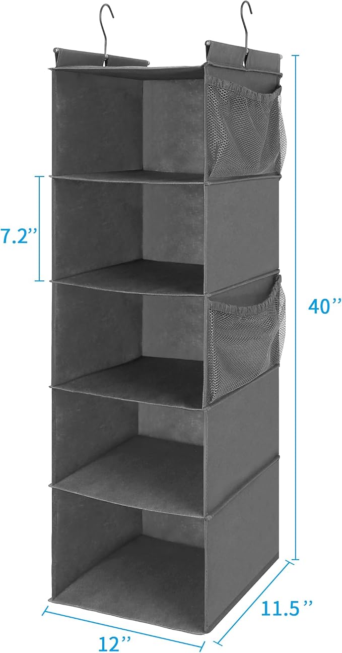 MAX Houser 5 Shelf Hanging Closet Organizer, Space Saver, Cloth Hanging Shelves - Image 3
