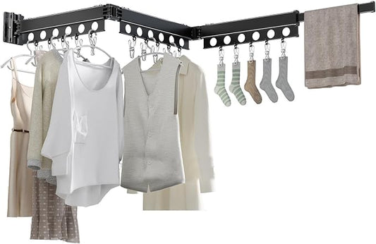 Clothes Drying Rack Foldable Wall Mounted Drying Rack 3 Fold Black-Laundry by Dancrul