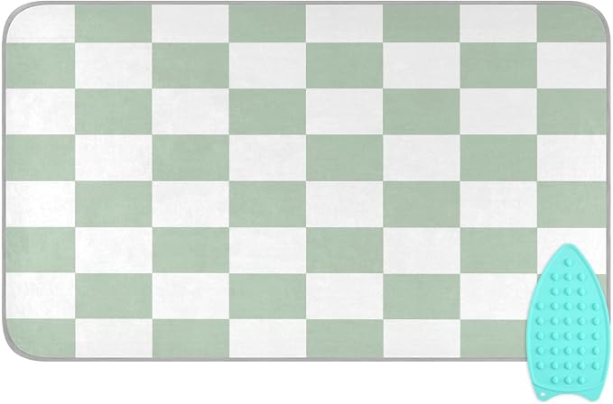 Checkered Green and White Png Ironing Mat Thickened Ironing Blanket Travel by QwThum