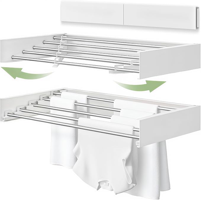 Wall Mounted Clothes Drying Rack, 5 Aluminum Rods, Collapsible, 32 inches by Unknown
