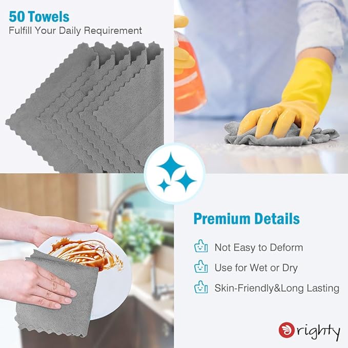 Orighty Grey Microfiber Cleaning Cloth, 50 Pack Highly Absorbent Cleaning - Image 5