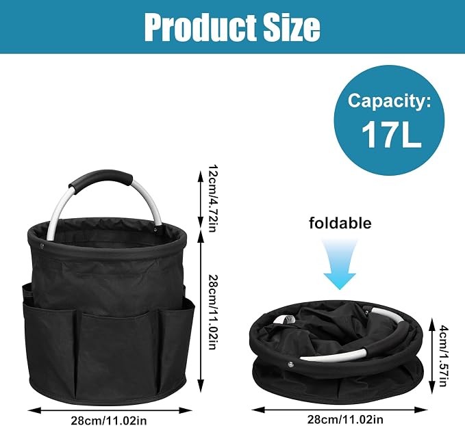 Qivine 17L Cleaning Caddy with Handle, Cleaning Supply Caddy Foldable Tool Bag - Image 2