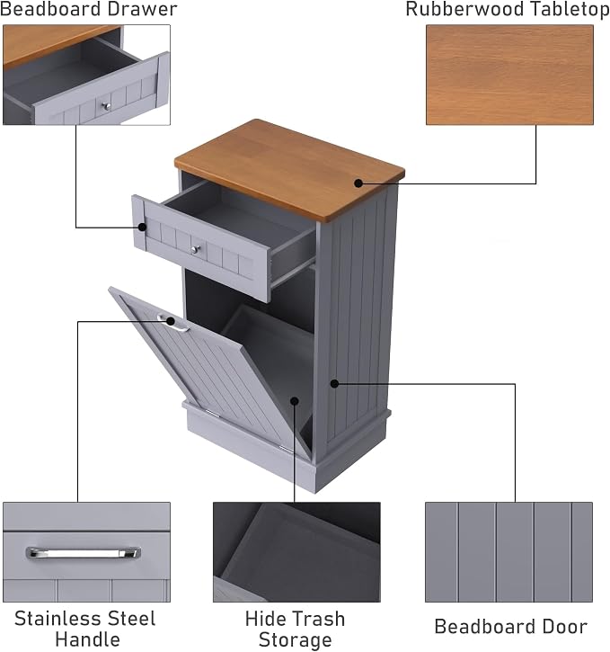 Betterhood Tilt Out Trash Cabinet 10 Gallon Wooden Free Standing Laundry Sorter - Image 6