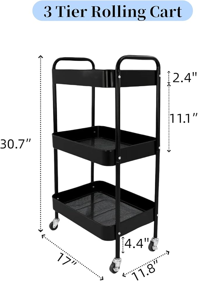 3 Tier Rolling Storage Cart for Kitchen Storage & Laundry Room Organization - Image 5