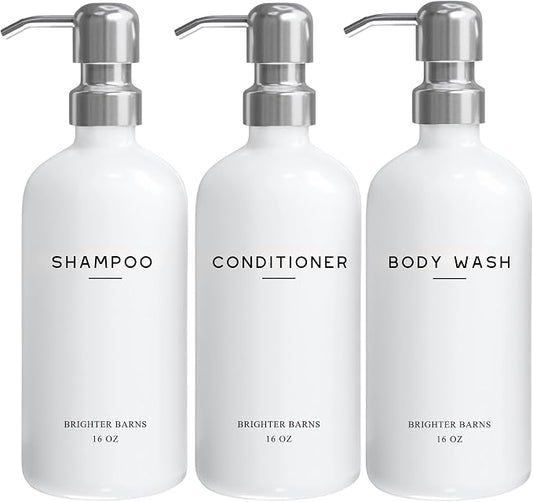 White Shampoo and Conditioner Dispenser Set by Brighter Barns by BrighterBarns
