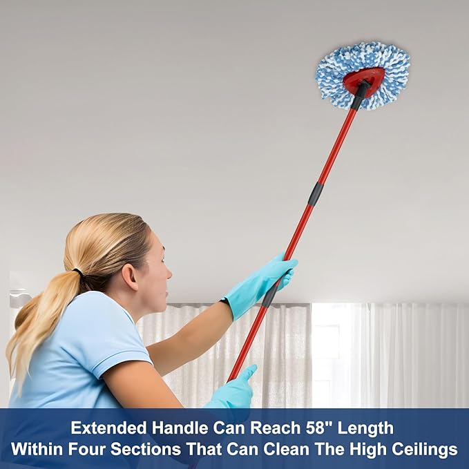 2 Pack Spin Mop Replacement Head, 1 Base, 4-Section Sturdy Iron Mop Handles - Image 7