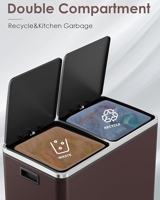 Arlopu 16 GallonStainless Steel Trash Can, 60L Dual Compartment, Metal Kitchen - Image 4