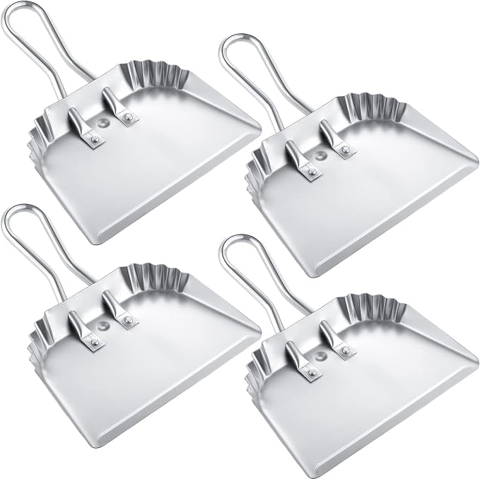 Mumufy 4 Pack 12 inch Heavy Duty Metal Dustpan Large Wide Dust Pans by Mumufy