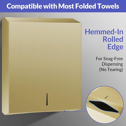 Paper Towel Dispenser Wall Mount, Brushed Gold Stainless Steel Commercial Paper - Image 4