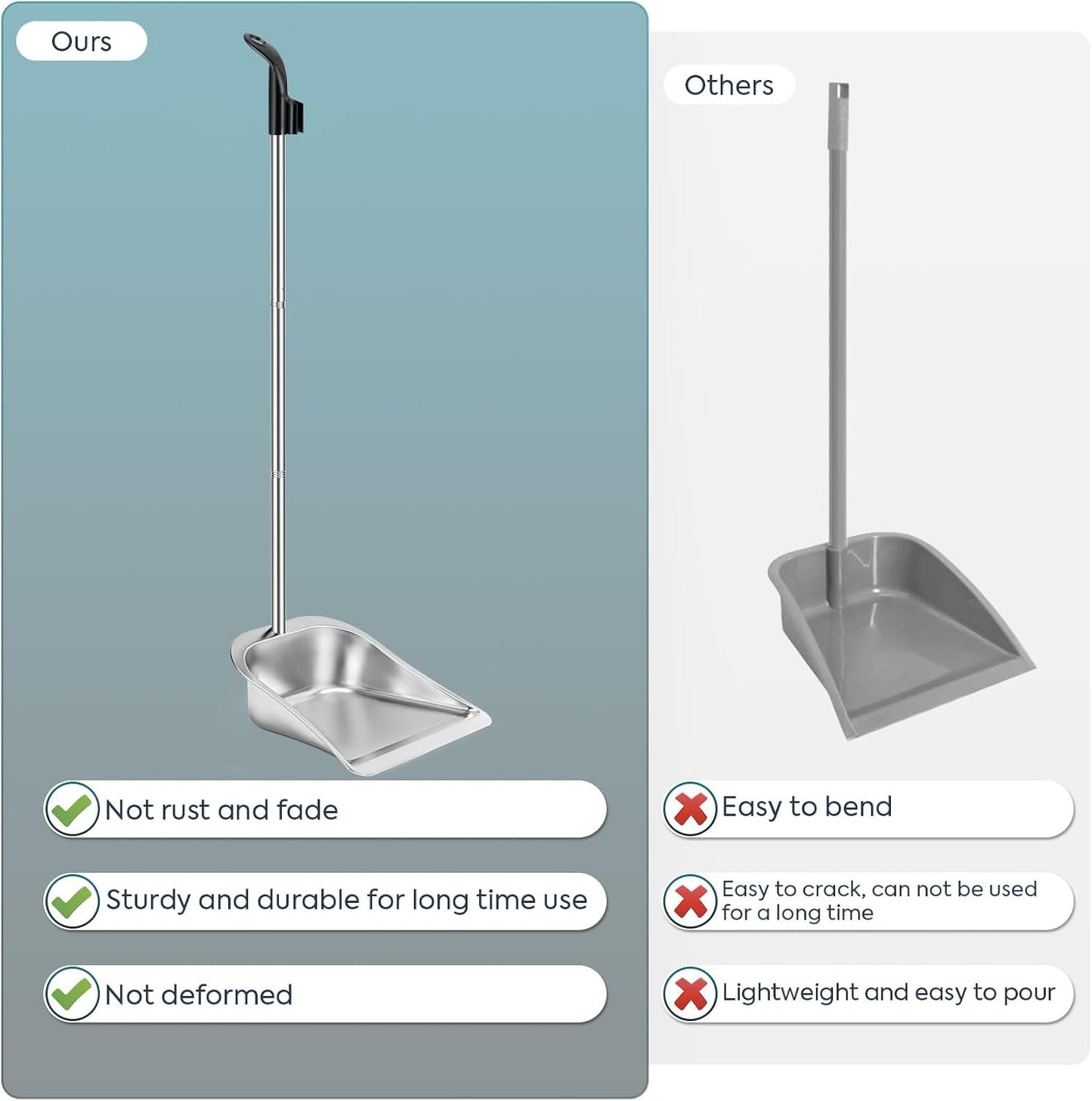 Yangbaga Dust Pans with Long Handle - 35”Heavy Duty Metal Upright Stand Up Dustpan - Long Handled Stand Up Dustpans - Best Dustpans for Home/Lobby/Shop/Garage/Yard