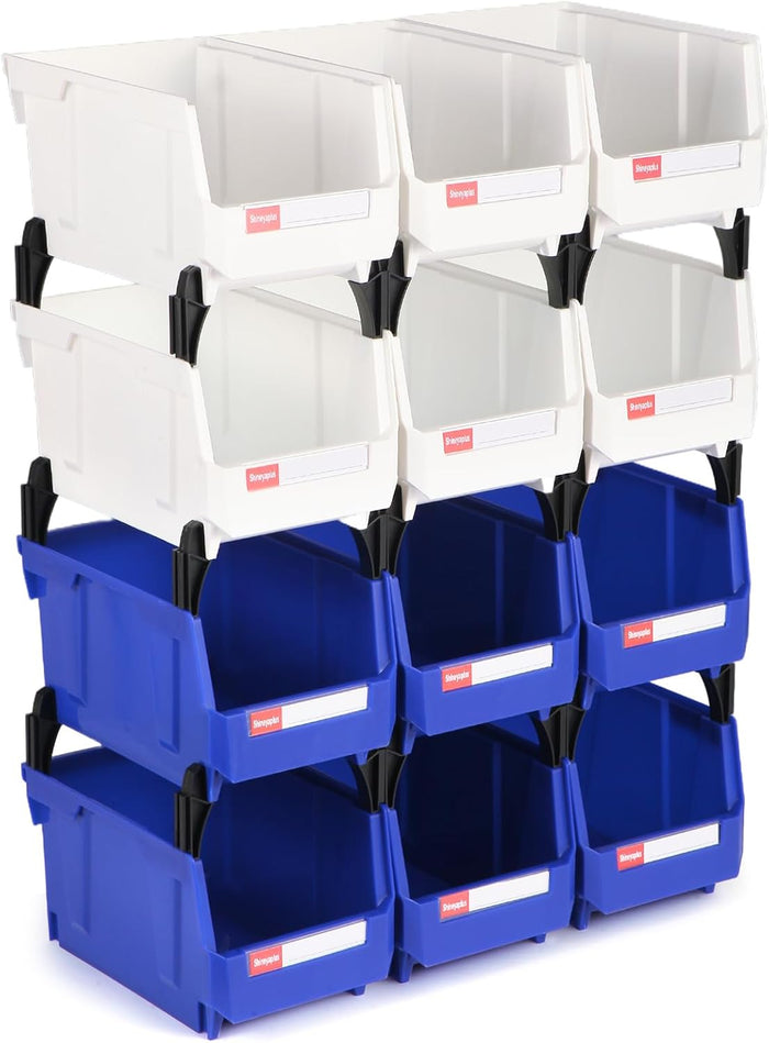 12 Packs Stackable Storage Bins, 7" x 5" x 4" Parts Bin,