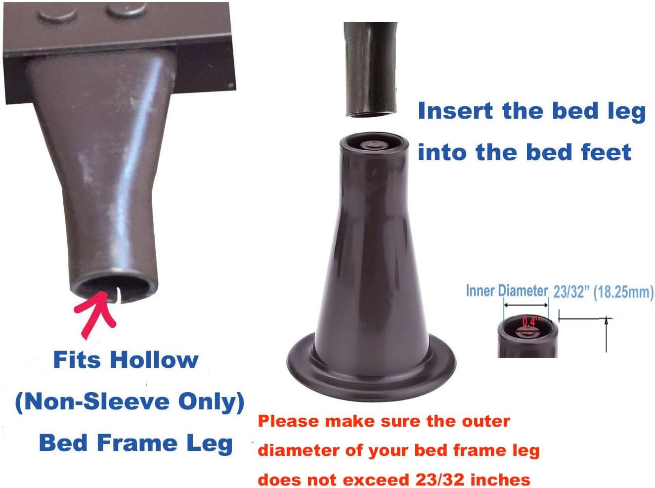 Home's Place Plastic Bed Frame Feet to Replace Wheels - Keep Your Bed Stationary and Protect Floor. Set of 4 Replacements