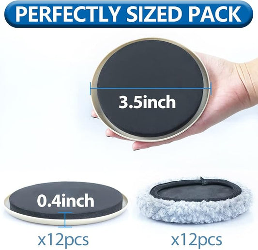 Furniture Sliders, 12 Pack 3 1/2" Moving Pads and 12 Hardwood Socks, Slide - Image 2