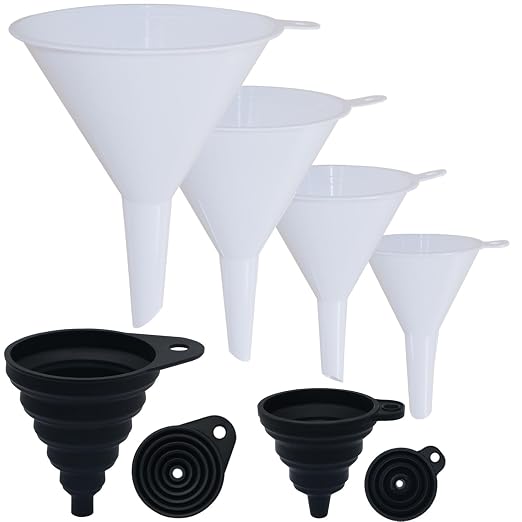 6 Pack Funnels for Kitchen Automotive Use Filling Bottles, Plastic Funnels by Hoaisun