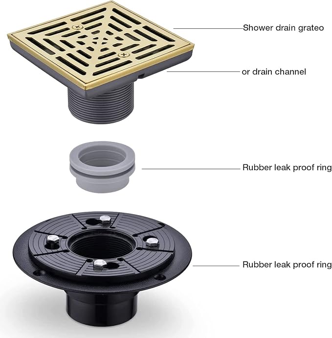 RANDOM Brushed Gold Shower Drain 4 inch Square Shower Drain - Image 5