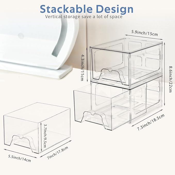 Plastic Drawers Storage, 4 Pack Clear Stackable Storage Drawers, Acrylic - Image 3