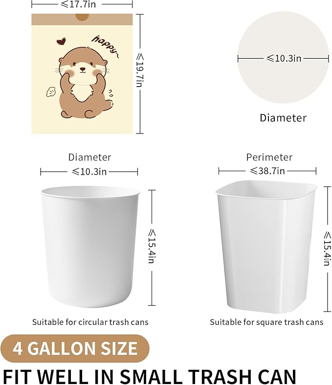 VOK 4 Gallon Trash Bags with Otters Printed, Drawstring Small Garbage Bags - Image 2
