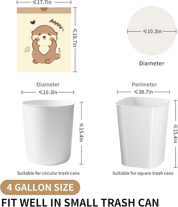 VOK 4 Gallon Trash Bags with Otters Printed, Drawstring Small Garbage Bags - Image 2
