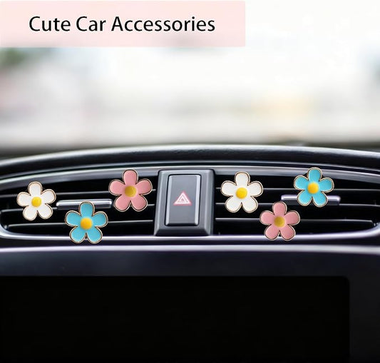 6pcs Flowers Car Air Freshener Vent Clips, 3cm/2.7cm Refillable Daisy Decor - Image 2