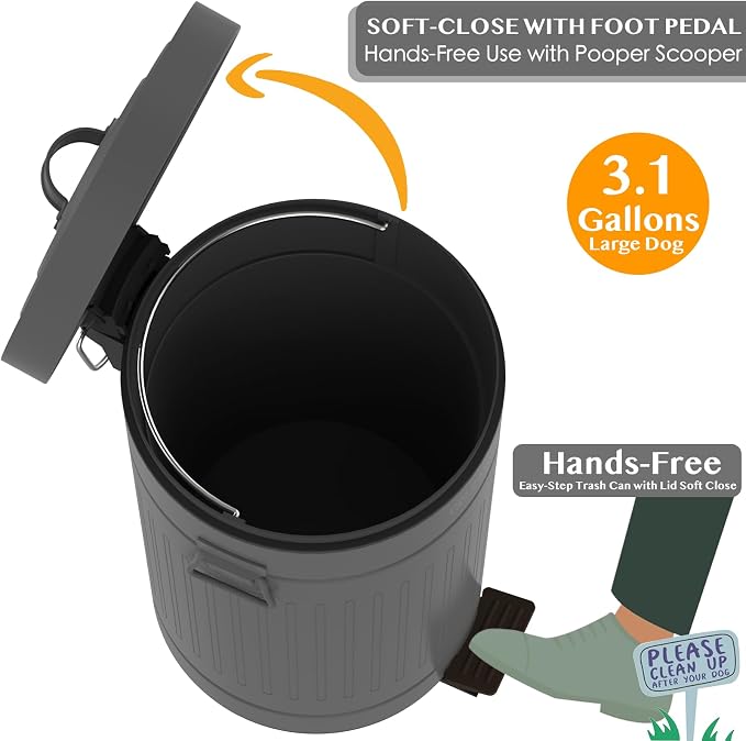 PAWZIDEA Dog Poop Trash Can Outside Odor Control, 3.1Gallon Large Pet Poop Can - Image 5