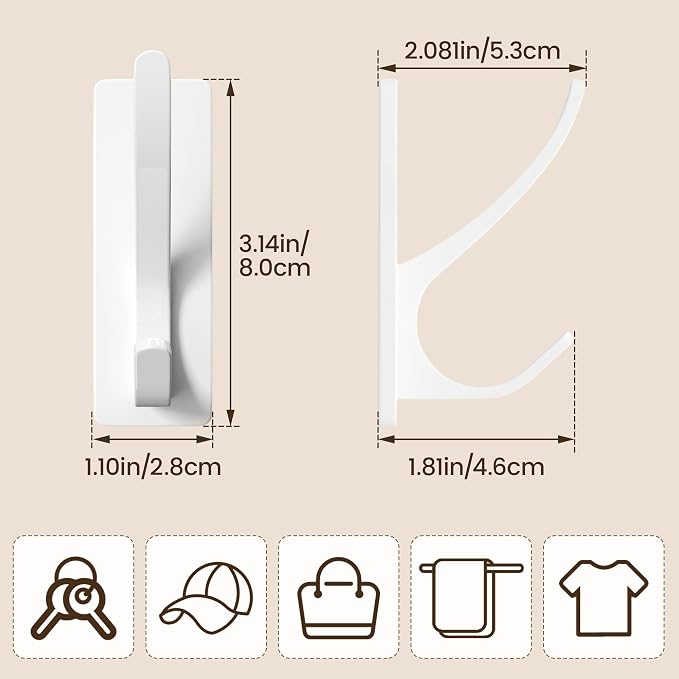 Self Adhesive Coat Hooks for Hanging, Heavy Duty Stainless Double Wall Hook for - Image 4