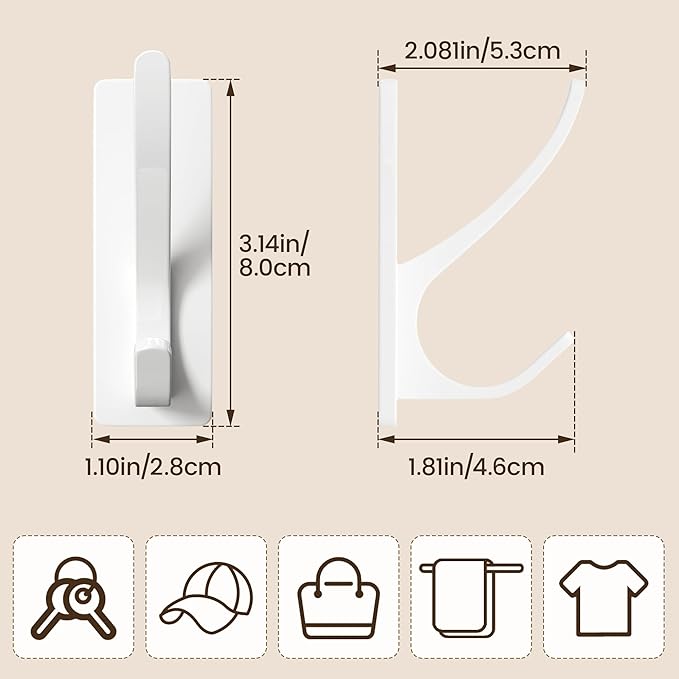 Self Adhesive Coat Hooks for Hanging, Heavy Duty Stainless Double Wall Hook for - Image 3