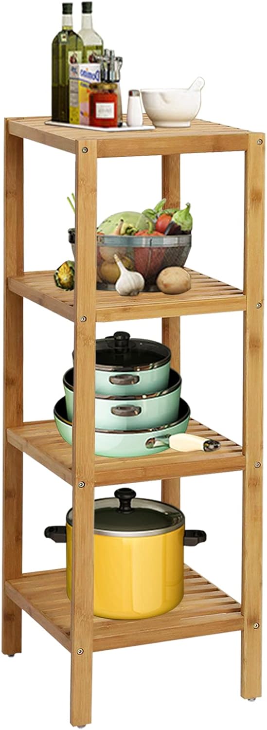 Standing Shelf 4-Tier Kitchen Bamboo Storage Rack Multifunctional Square Stan...