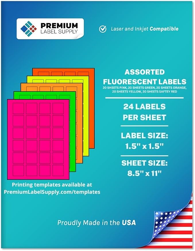 Premium Label Supply Bright Neon Color Fluorescent Sticker Labels by PremiumLabelSupply