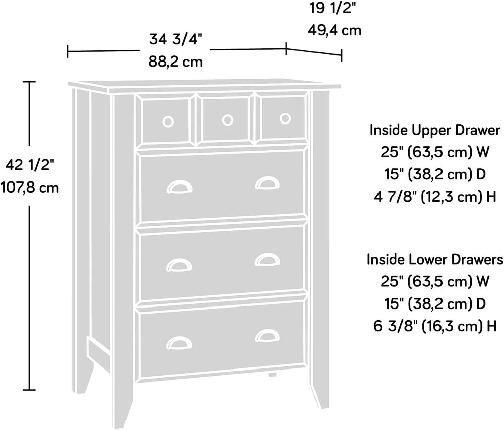 Sauder Shoal Creek 4-Drawer Chest, Tall Dresser Chest of Drawers, in Oiled Oak