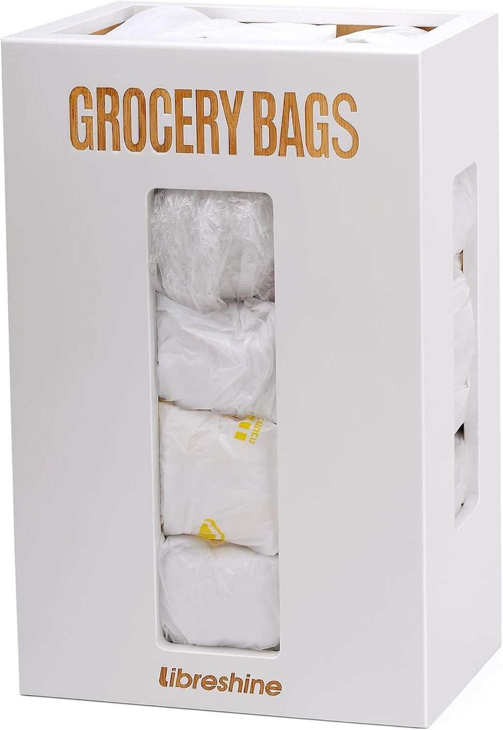 Libreshine Extra Large White Bamboo Grocery Bag Holder for Plastic Bags