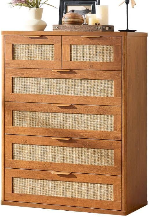 LEYAOYAO Rattan Dresser for Bedroom, Modern 6 Drawers Boho Dressers by LEYAOYAO-Findtheshiningpointofyourideallife%EF%BC%81